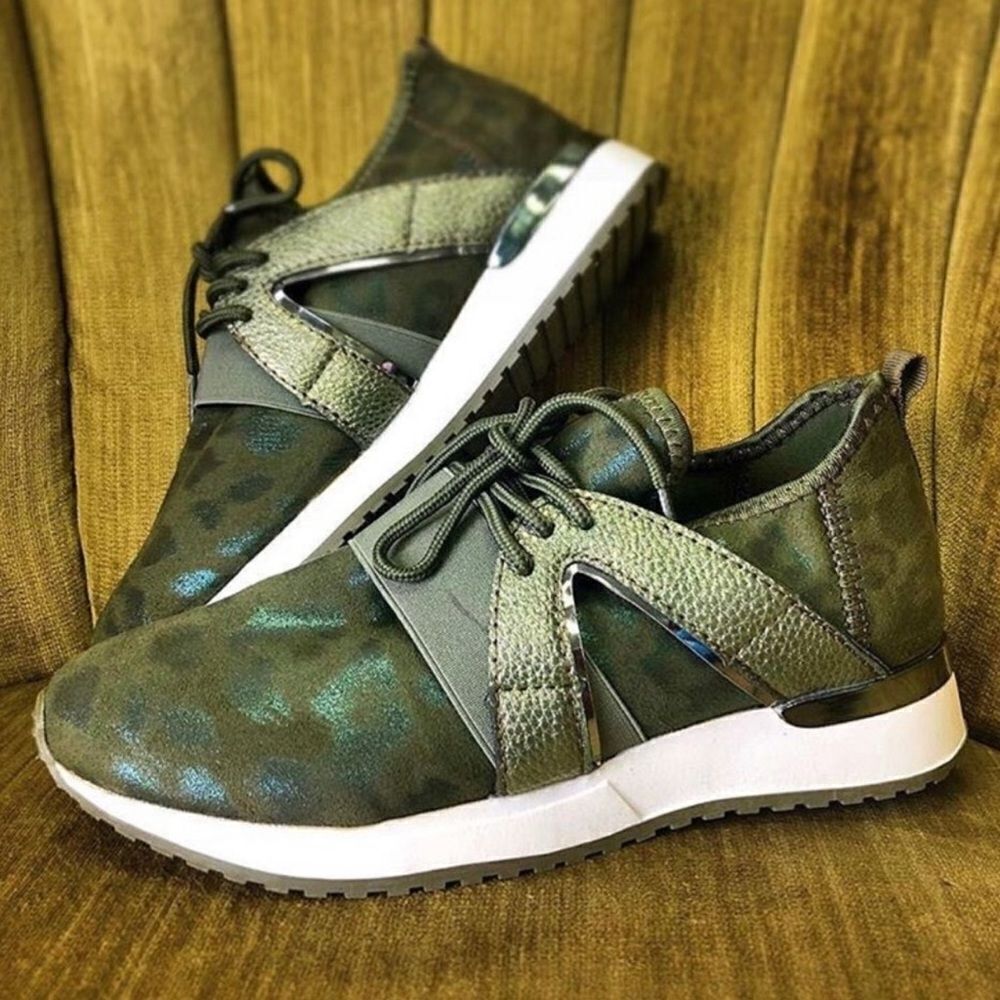 TopModa Green Leopard Print‎ Sneakers Size 7.5 Bin 22